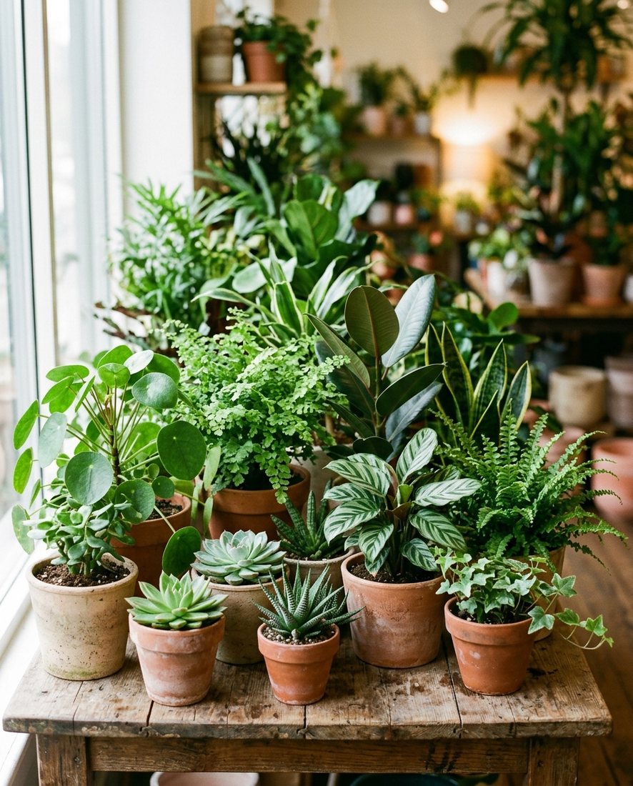 Assortiment gezonde groene kamerplanten